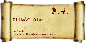 Milkó Alex névjegykártya